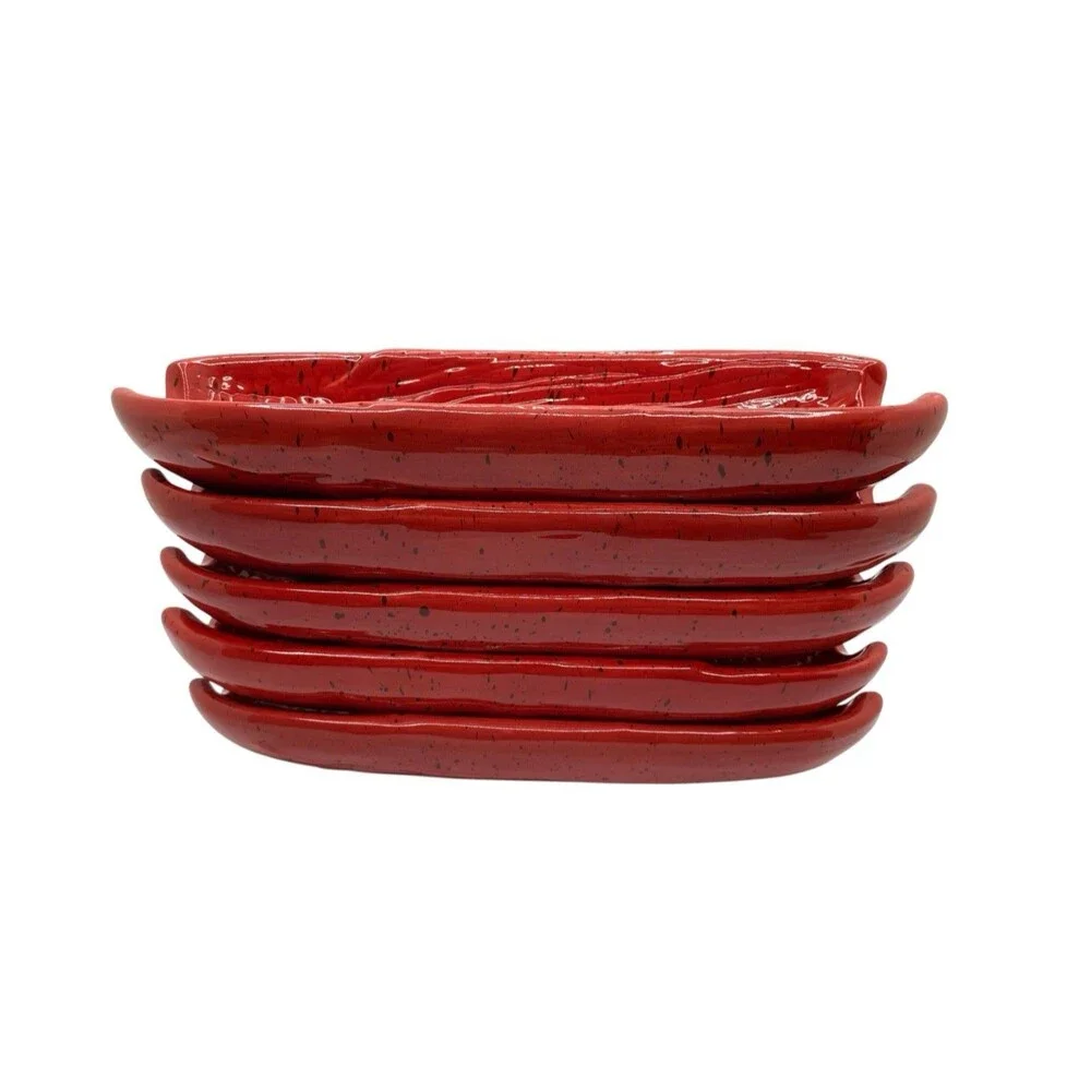 Pfaltzgraff Corn On The Cob Footed Holders Dishes Nuance Collection Red Specked